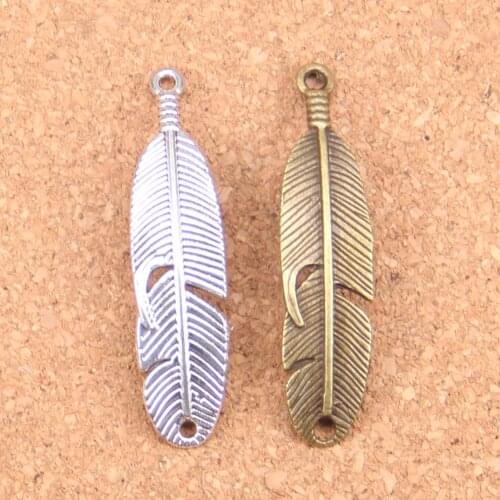 38pcs Charms curved feather 45x11mm Antique Pendants,Vintage Tibetan Silver Jewelry,DIY for bracelet necklace