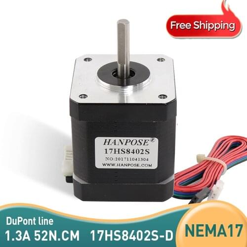 Free Shipping 4-lead Nema17 Hybrid stepper motor 48mm / 1.3a Nema 17 motor 42BYGH 1.3A (17HS8402S) motor with DuPont line