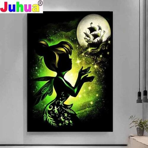 5d Green girl diy full square round drills art mosaic Puzzle diamond painting"Cartoon princess fairy "diamond embroidery sale