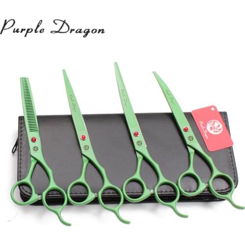 7In. Purple Dragon Green JP Titanium Dog Grooming Shears Straight Shears Thinning Shears Up&Down Curve Scissors Pet Shears Z3100