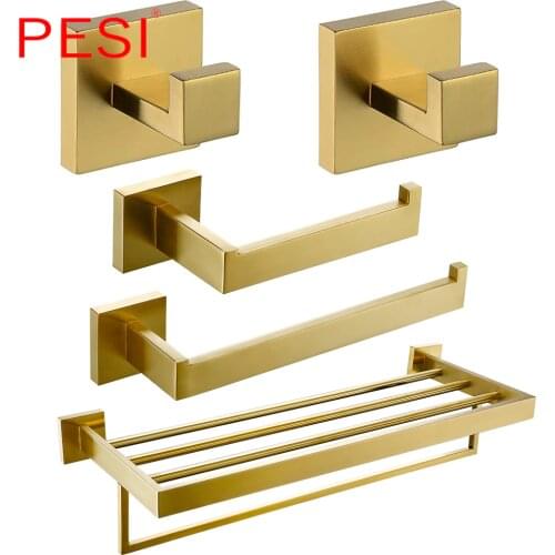 PESI Bathroom Accessories Toilet Paper Tissue Holder Robe Coat Hook Towel Ring Rack Bar Shelf Hardware Set,PVD Zirconium Gold