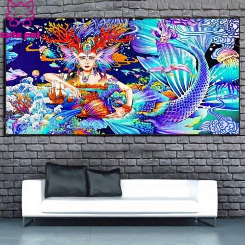 5D DIY Diamond Painting Fantasy sea creature mermaid Hot selling home art cross stitch full diamond embroidery mosaic large