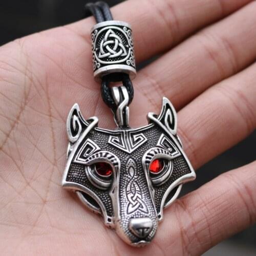 Free ship Viking Jewelry Teen Wolf Amulet Wicca Pagan Animal Pendant Talisman Nordic Rune Bead Gothic Necklace Men