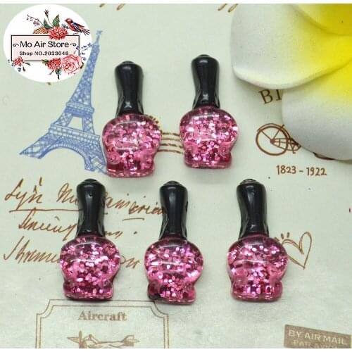 10pcs resin shiny nail polish bottle Resin Flat back Cabochon miniature food Art Supply Decoration Charm Craft DIY 11x23mm