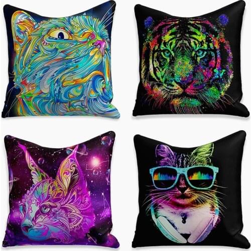 Bohemian style cartoon animals cute kitten tiger pillowcase office sofa home decoration cushion cover