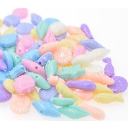 Shell Conch Starfish Sea Animal Series 50pcs Cream Color Acrylic Beads for Jewelry Makeing Earring DIY Children Gift
