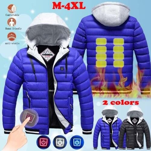 Black Heated Jacket New Winter Mens USB Heated Cotton Padded Jacket Hooded Heavy Coat Snowsuit M-4xl Outdoor Fashion 2 Colors