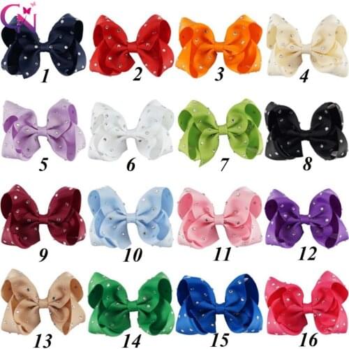 CN 4" Plain Ribbon Bows With Full Rhinestone Covered For Kids Girls Crystal Hair Bows Hair Clips Hairgrip Accessories