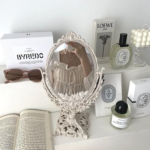 Cutelife Nordic Silver Plastic Vintage Decorative Mirror Small Round Make-up Bedroom Mirror Ins Table Room Standing Glass Mirror