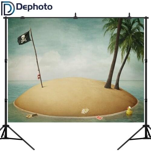 DePhoto Pirate Backdrop Island Sea Coconut Tree Kids Birthday Party Baby Shower Photography Background Photo Booth Studio Props