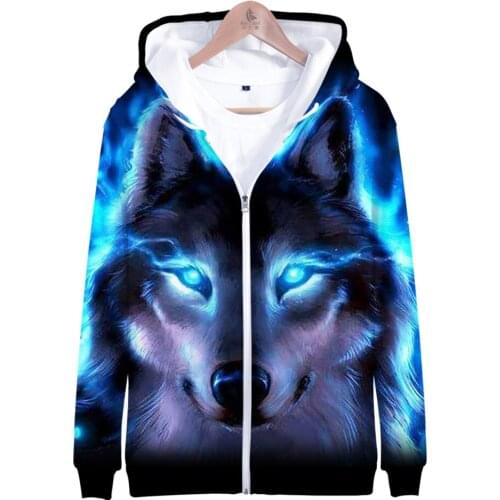 Oversize 3-16 Years Kids Hoodie Wolf Zipper Sweatshirt Hoodies Men/women High Quality Creative Wolf Hooded Jackets kids Clothing