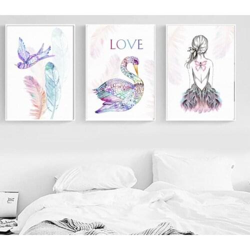 Flamingo Feather girl diamond embroidery 3 pieces diamond Painting cross stitch mosaic diy rhinestone Wall Art Triptych