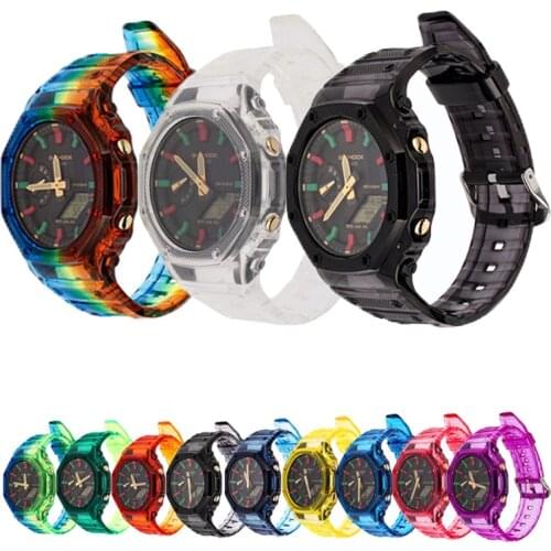 Colorful Sport Strap Watch Band Case for Casio G-shock GA2100 Bezel Frame GA-2100-4APR GA-2100-1A1PR Bracelet Accessories w Tool