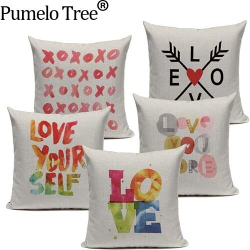Sweet Cute Love Letter Cushions Cover Decorative Pillows For Sofa Car Home Woven Linen Pillow Cover Throw Pillowcase Customized
