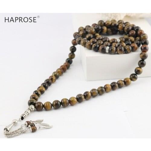 Fashion Necklace Tiger Eye Stone Round Shape Prayer 99 beads Islamic Muslim tasbih Allah Rosary Tiger Eye Stone free shipping