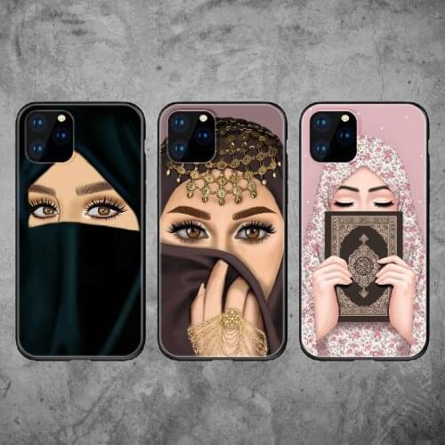 Muslimah Niqab Arabic Girls Phone Case For iPhone 11 12 Pro 7Plus 7 8 8Plus X XS Max XR Soft Black TPU Phone Case Cover Fundas
