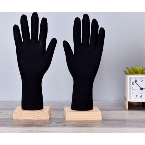 One Pair Black White Male Female Soft Mannequin Hand With Wood Base For Hat Display