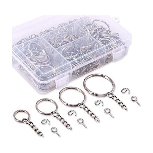 300Pcs Sliver Key Chain Rings Kit, Each 100Pcs Keychain Rings with Chain &Jump Ring with Screw Eye Pins Bulk for Jewelry Finding