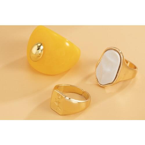 2021 New Ins Aesthetic Colorful Transparent Resin Acrylic Crystal Ring Set for Female Geometric Irregular Ring Jewelry