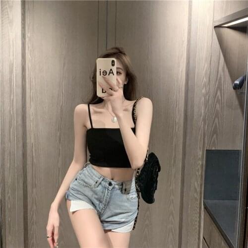 2021 New Fashion Women camisole Sling Top Vest Sleeveless Shoulder The Short Camis Female Summer Top white corset top y2k top