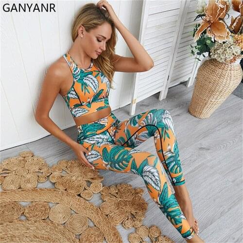 GANYANR Fitness Clothing Gym Wear Women Yoga Set Workout Jogging Sport Suit Sportswear Tracksuit Leggings Sexy Activewear Pants