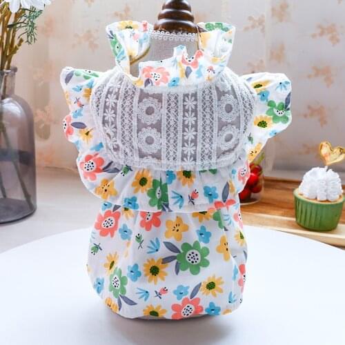 PETCIRCLE Dog Clothes Lace Embroidered Flower Sleeve Dress For Small Dog Puppy Pet Cat Spring &Summer Pet Cute Costume Pet Skirt