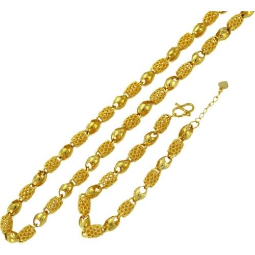 Anniyo Dubai Necklace Bracelet for Women Gold Color Arab Jewelry sets Ethiopian Thick Chain & Hand Chain Wedding/Party #001407