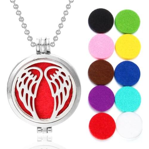 New Wing Aroma Diffuser Necklace Perfume Essential Oil Diffuser Aromatherapy Locket Pendant Necklace Women Jewelry With 10Pads