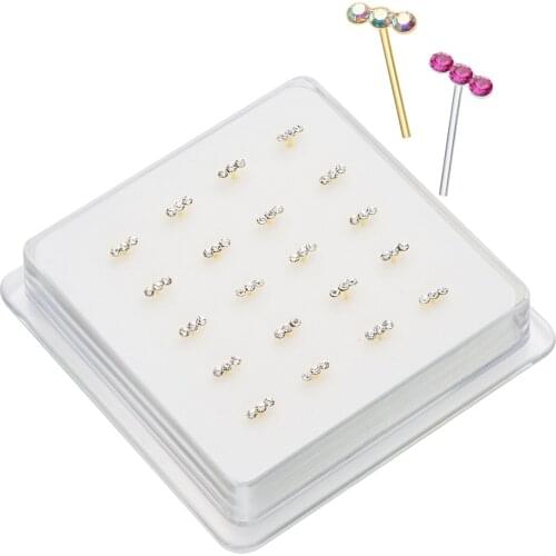 20Pcs/Set 2021 New Design 925 Sterling Silver Nose Ring And Studs 3 Crystal Multi Colors Body Piercing Nariz Jewelry Joyeria