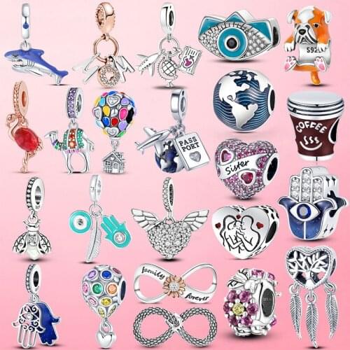 925 Sterling Silver Travel Charms Passport Plane Little Girl Coffee Cup Beads fit Original Pandora Bracelet DIY Jewelry Gift