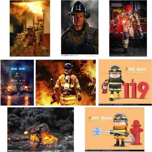 Full Square Round Diamond Painting Hero Fireman Diamond Embroidery Cross Stitch Kit Mosaic Character Social Occupation Wall Deco