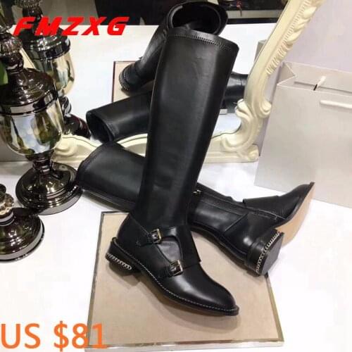 Top Designer Luxury Brand Super Quality Boots Genuine Leather Motorcycle Boots Brand Knee High Designer Boot Fashion Buckle Boot