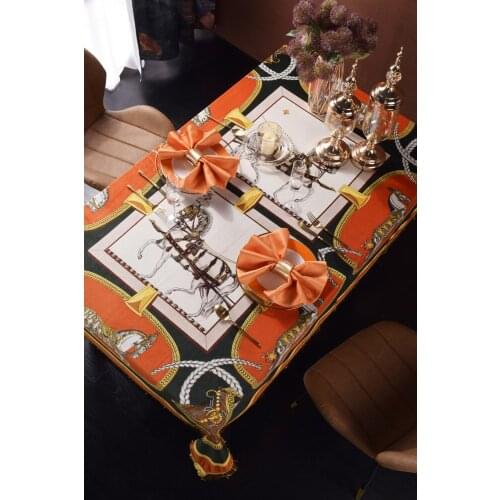 Brand New Velvet Fabric Genuine Luxury Printing Tablecloth Table Cloth Retro Tassel Court Long Table Towel Table Cover Cloth