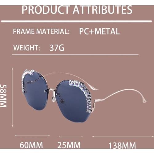 New Round Frameless Sunglasses Women 2021 Fashion Diamond Metal Temple Luxury Brand Design Sun Glasses Men Model Gradient Female