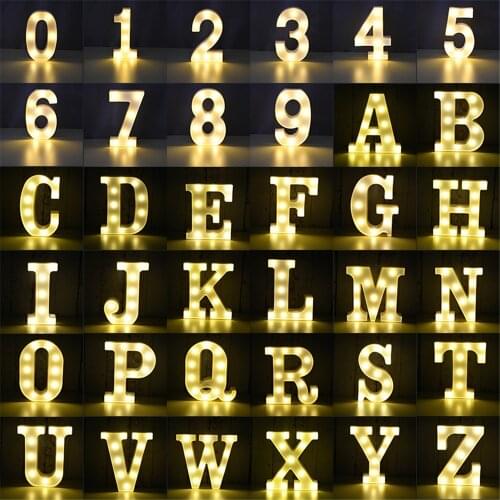 Luminous LED Letter 26 English Alphabet Night Light Battery Plastic Lamp Romantic Wedding Birthday Propose Marriage Party Decors