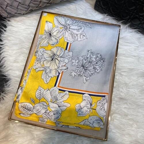 Spring Yellow Winter Jasmine Silk Scarf Shawl Ladies Luxury 100% Pure Silk Long Scarves Fashion Elegant Neck Scarf Headscarf