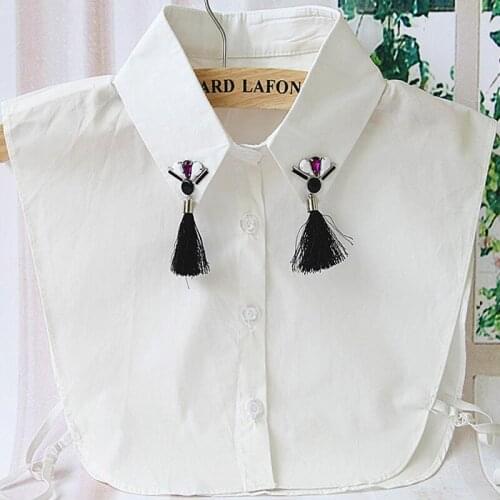 Vintage Bead hollow shirt female fake wine tassel Woman female detachable Peter Pan Cotton shirt fake collar decorative collar