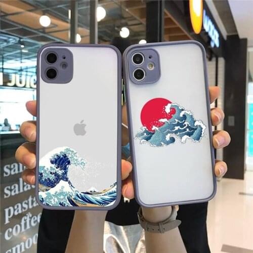 Waves Phone Case For iPhone 12 11 Mini Pro XR XS Max 7 8 Plus X Matte transparent Gray Cover