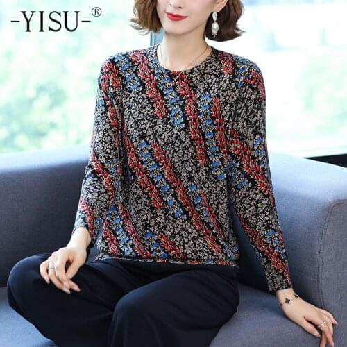 YISU Spring Autumn Loose Women Wool Sweater O-Neck Knitted pullove tops Female Casual Fashion Printing Jumper Woman clothing
