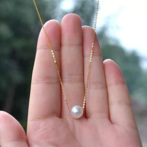 Fine Jewelry AU750 18K Yellow Pendant Necklace 100% Natural Pearl Chokers Necklace Round Shape Best Gift For Lover