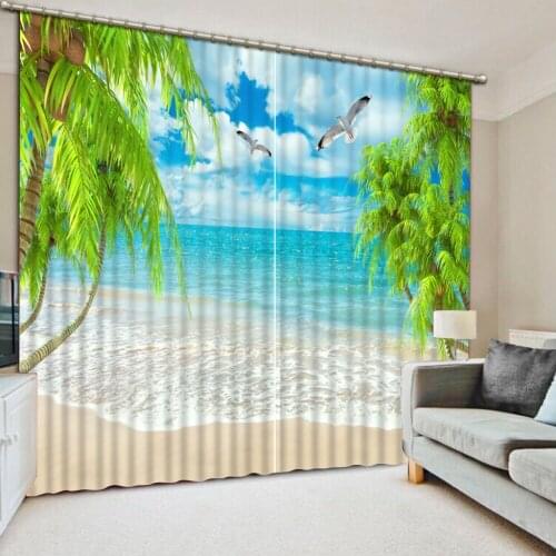 Beach curtains Landscape Scenery Beauty Digital Photo Printing Blackout 3D Curtains for Living Room tree curtain