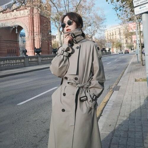 Long Casual 2021 New Fashion Women Trench Coat Spring Autumn Long Korean Pure Color Double Breasted British Style Coat