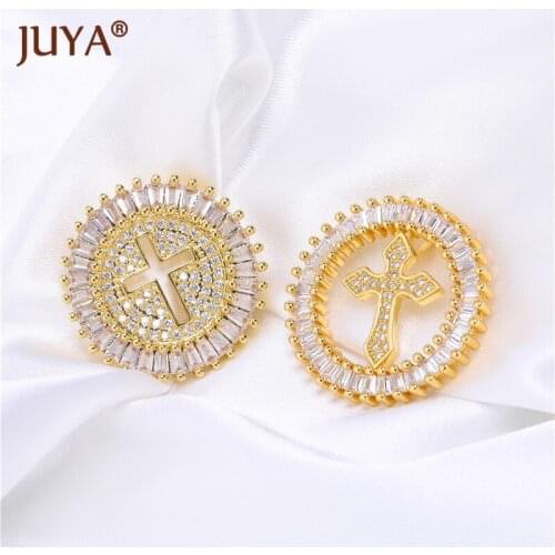 JUYA Gold Copper Charms Pendants Inlaid Zircon Necklace Accessories For Women Men DIY Jewelry Crosses Pendant Crystal Bracelet