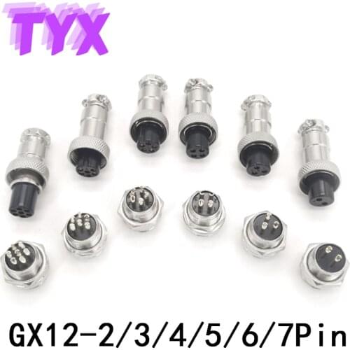 1SET Circular Aviation GX12 Socket Plug Line Panel Connector GX12-2p 3p 4p 5p 6p 7PIN Male + Female Air Outlet 12MM RS765