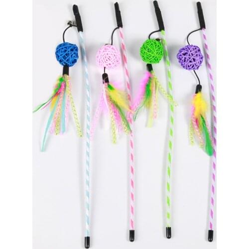 1PCS Cat Teaser Toy Ribbon Bite-resistant Cat Play Toy Cat Interactive Toy Colorful Feather Toy Stick Funny Toy for Cat Supplies