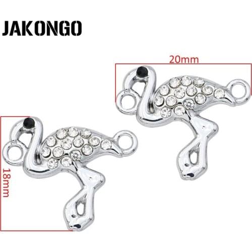 10PCS Silver Plated Crystal Flamingo Connector for Jewelry Making Bracelet Findings DIY Accessories 20x18mm