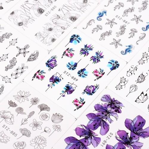 14sheet Water Nail Stickers Mix Flower Nail Art Water Transfer Stickers Decals Tattoo Manicure Decor