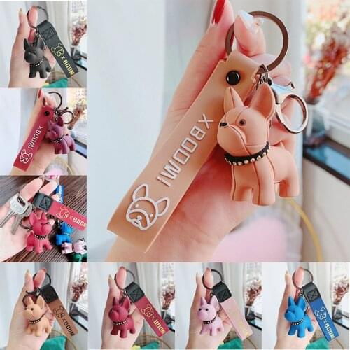 2021 Fashion Punk French Bulldog Keychain PU Leather Dog Keychain, Ladies and Men’s Bag Keyrings, Small Accessories