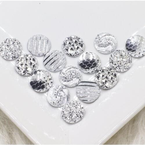 New 40pcs 12mm mixed style silver plated flatback resin crystals diy Decoration Fashion rhinestones for needlework crafts