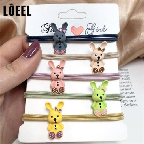 5Pcs/Lot Children Lovely Cartoon Animals Rabbit Elastic Hair Bands Women Girls Students High Quality Alloy Rubber Headbands Gift